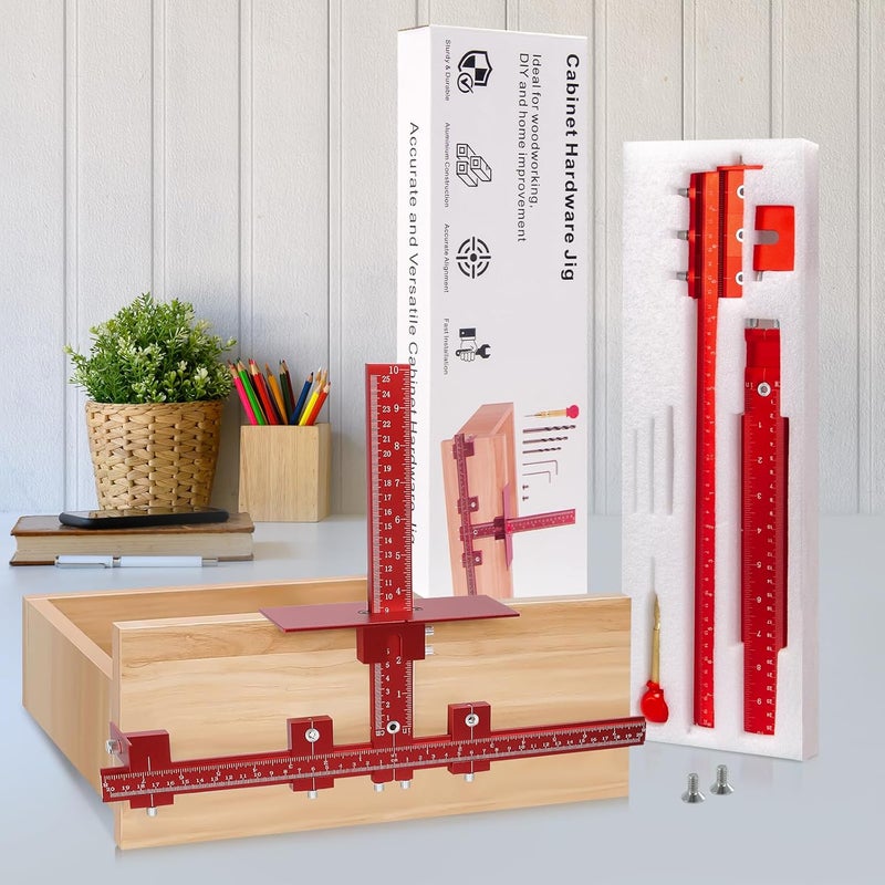 DOCXCDO Aluminum Cabinet Hardware Jig Tool for Handles Pulls Knobs, Cabinet Pull Jig with Automatic Center Punch, Hardware Template for Door Drawer Handles Installation - Image 2
